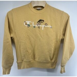 Champion Reverse Weave Crewneck Sweatshirt Medium Mushrooms Flowers Embroidered